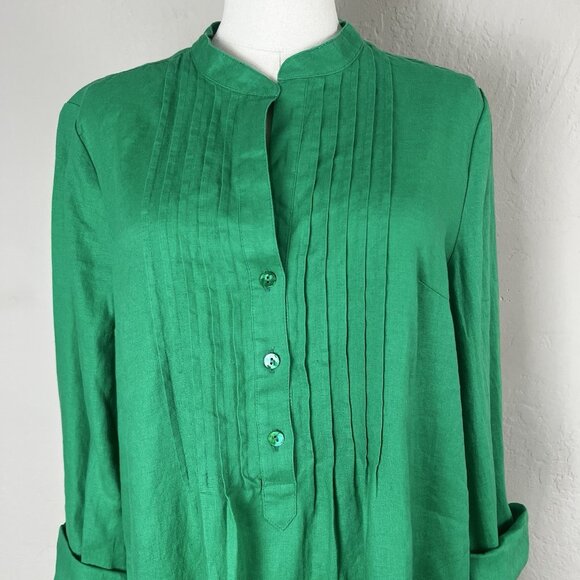 Lilly Pulitzer Rhoda Long Sleeve Popover Dress 100% Linen Green Pintuck Size 8 - Picture 2 of 12